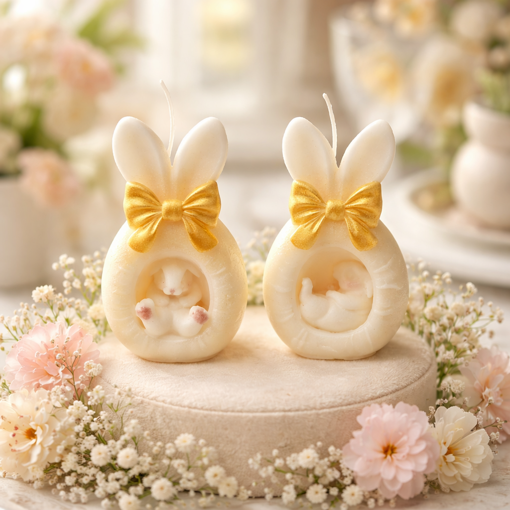 Osterkerzen - Hase mit einer goldenen Schleife - im 2er Set