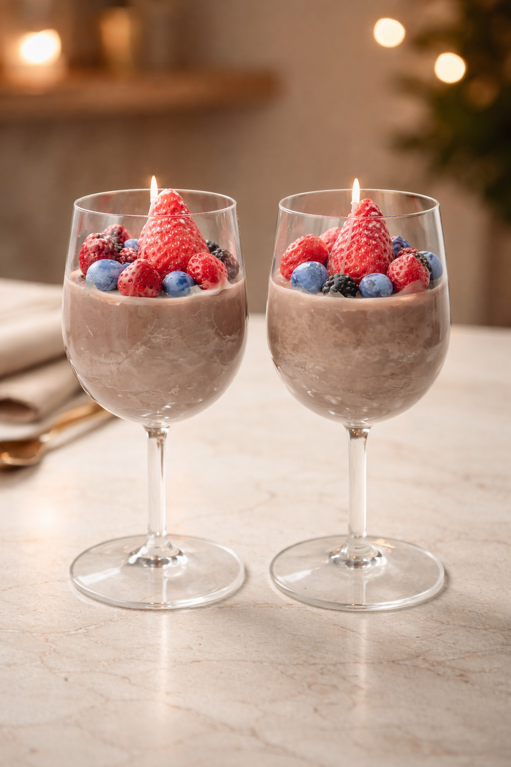 🍫🍓 Luxury Dessert Candle – Schoko & wilde Früchte im Glas!