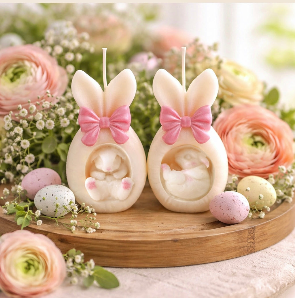 Osterkerzen- Hase mit einer rosa Schleife - im 2er Set