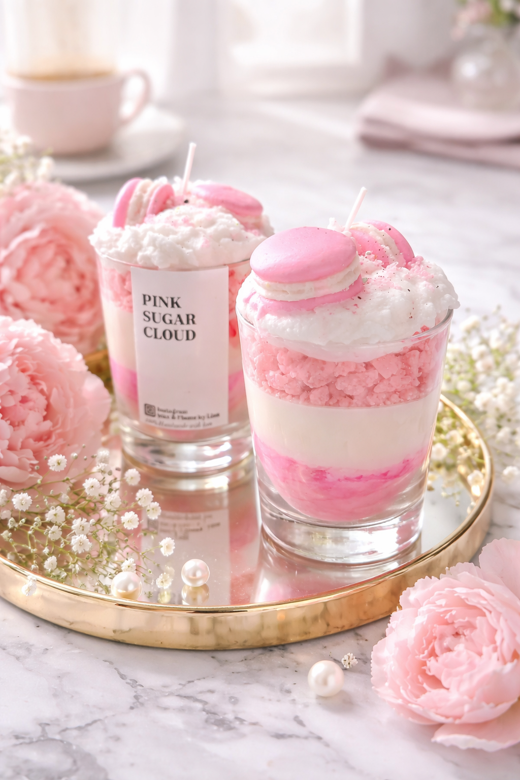 ☁️ Pink Sugar Cloud Dessertkerze ☁️